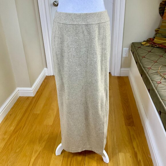 Ann Taylor Skirt Maxi Silk Wool Tan Herringbone Tweed Beige Vintage (6) - Picture 2 of 9